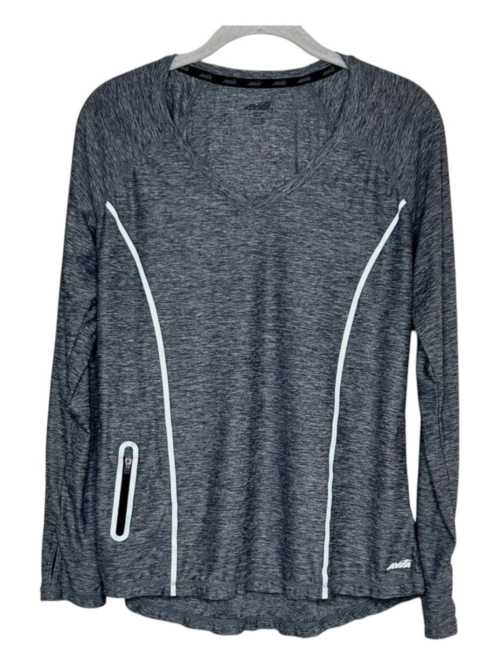 Avia Charcoal Gray Long Sleeve Athletic Top with White Trim size XXL